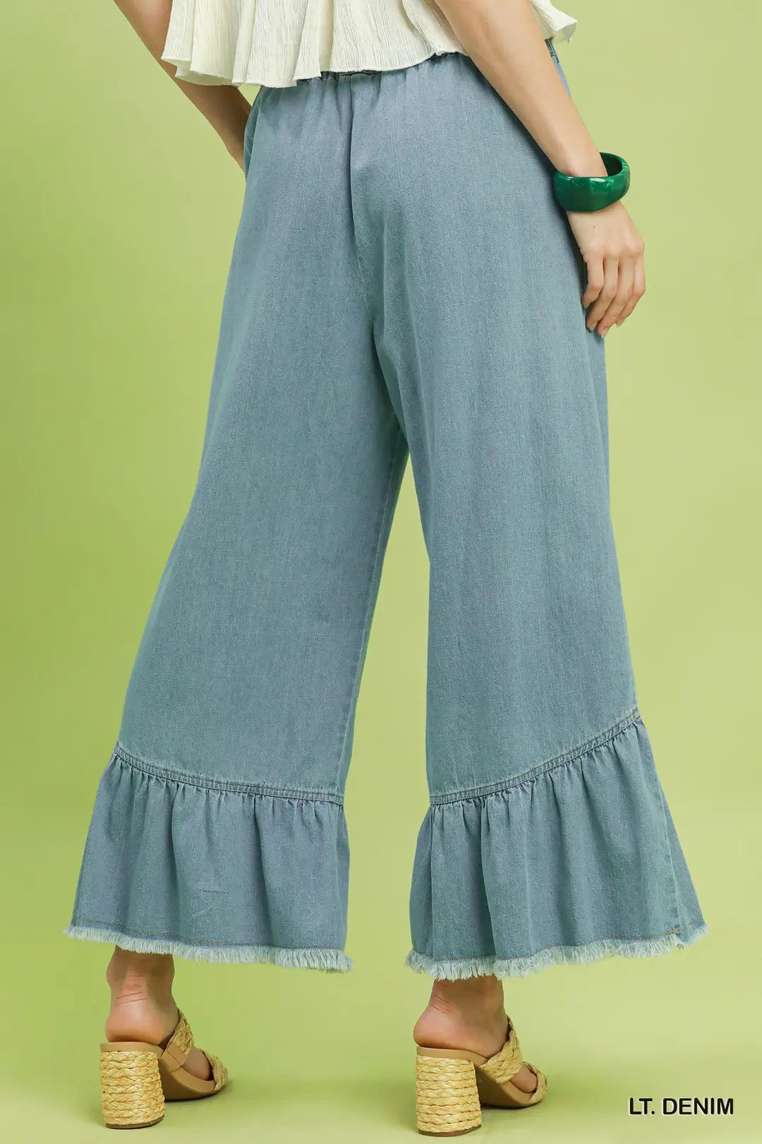 Washed Denim Wide Leg Pants