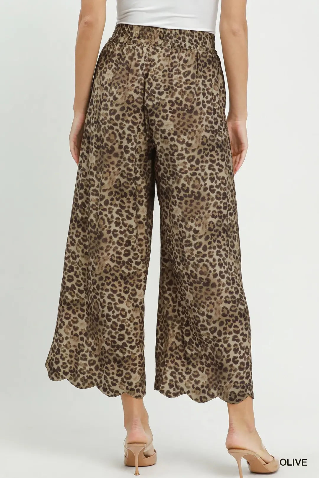 Leopard Print Scallop Wide Leg Pants
