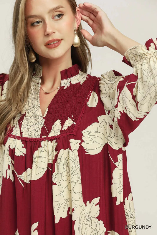 Floral Smoked Yoke Tiered Dress