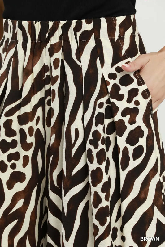 Mixed Animal Print Wide Leg Pants