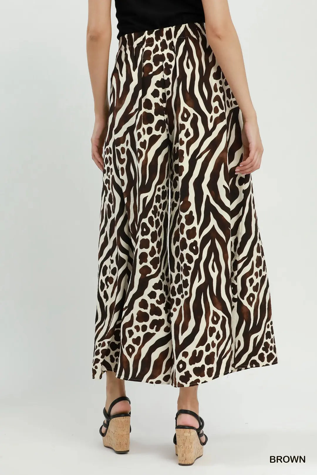 Mixed Animal Print Wide Leg Pants
