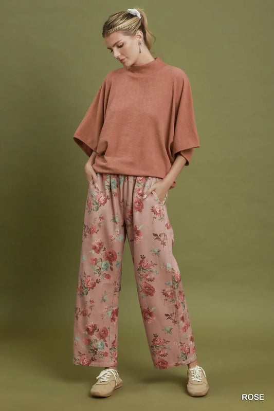 Mineral Washed Floral Wide Leg Pant
