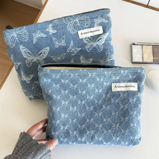 Denim Makeup Bag Large Pillow Handbag Travel Pouch