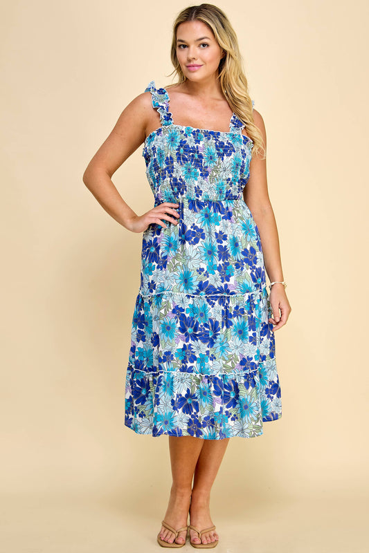 Curvy Floral Smoked Midi Dress