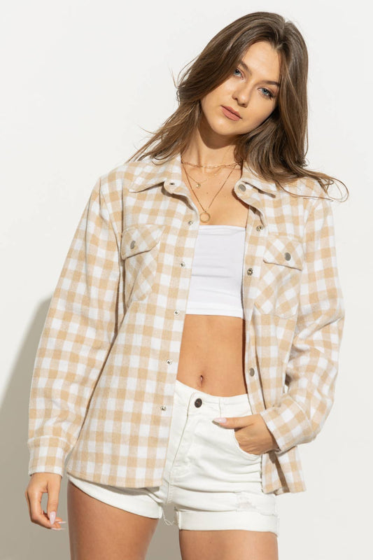 Gingham Yarn Dyed Pocket Front Shirt Jacket