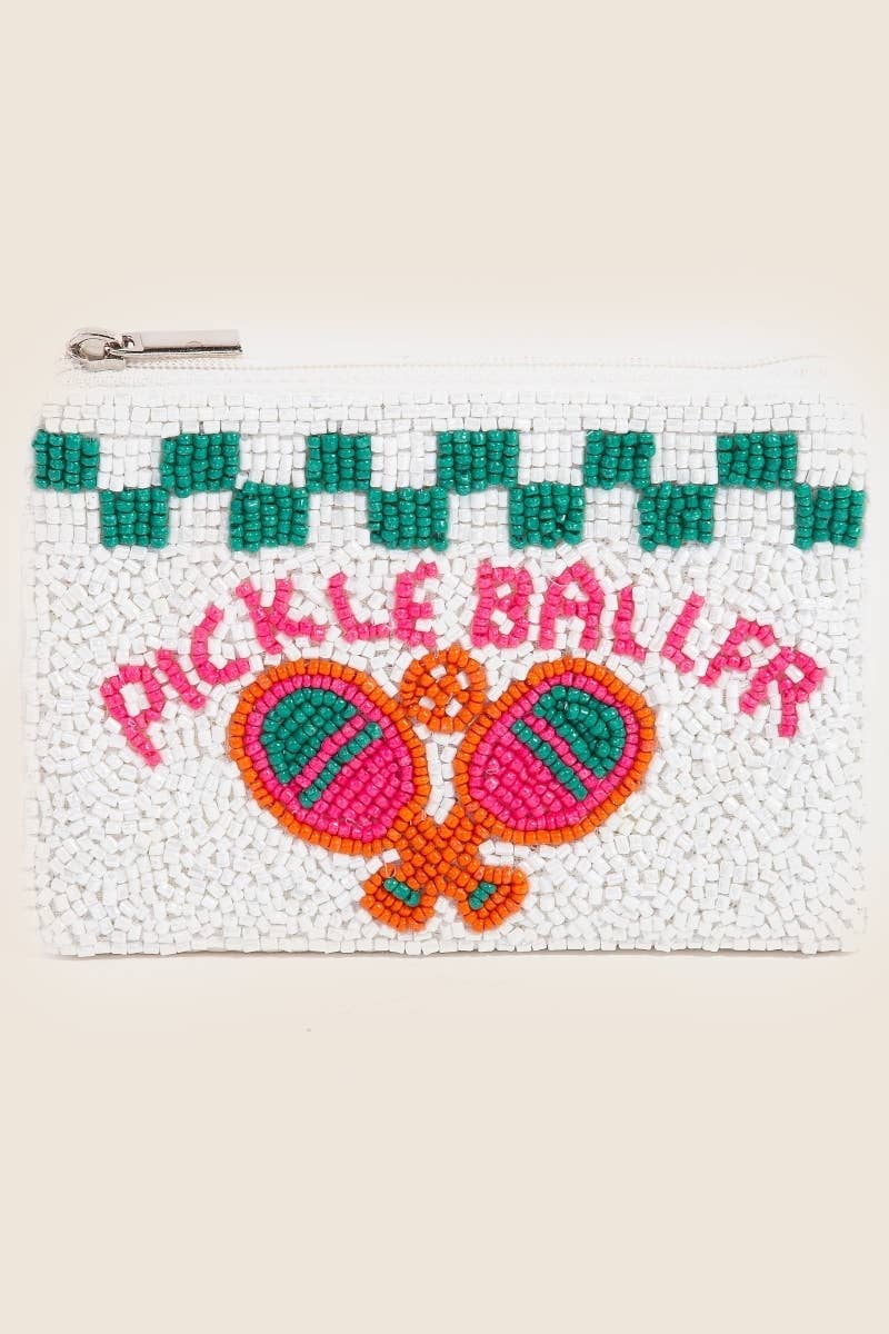 Seed Beaded Pickleballer Paddles Coin Purse