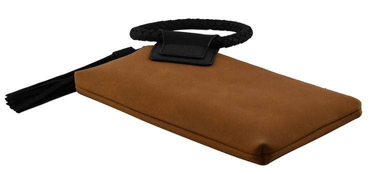 Faux Suede Cuff Handle Tassel Wristlet/Clutch