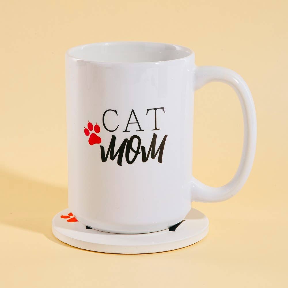Cat Mom 15 Oz Mug With Matching Coaster Gift Set