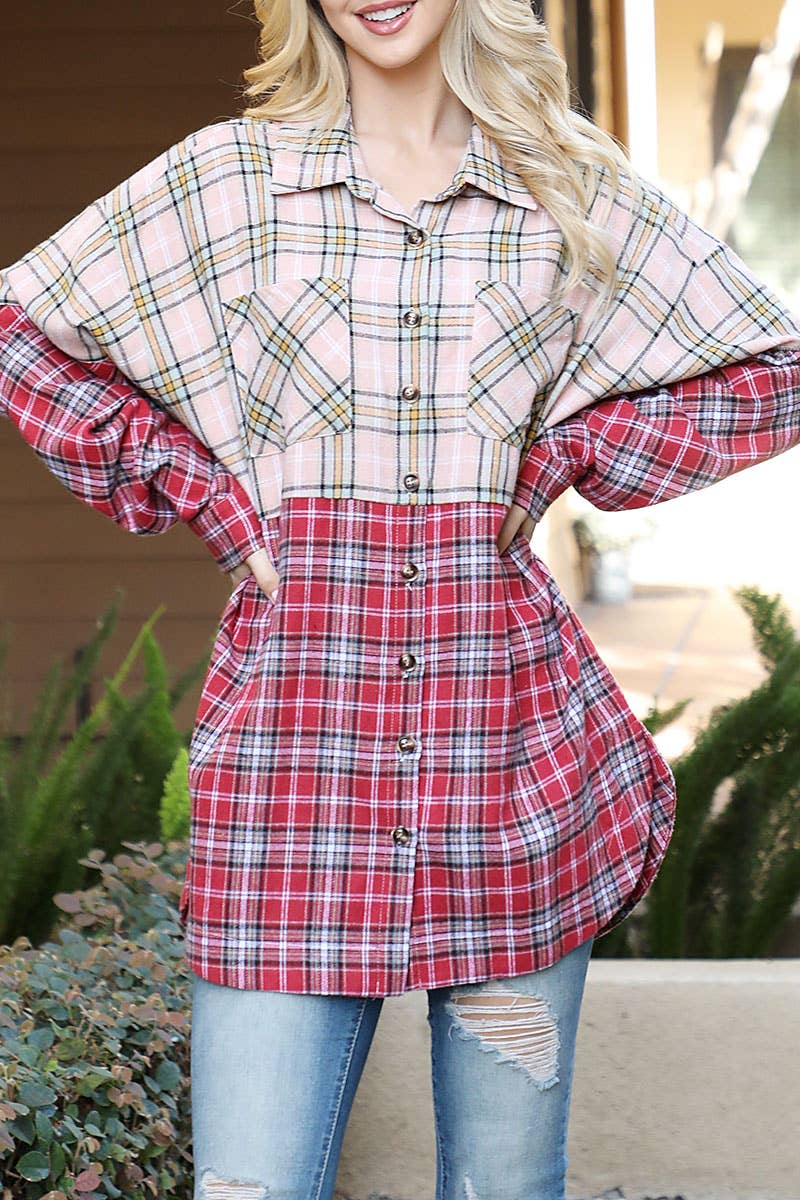 Loose Fit Plaid Flannel Top