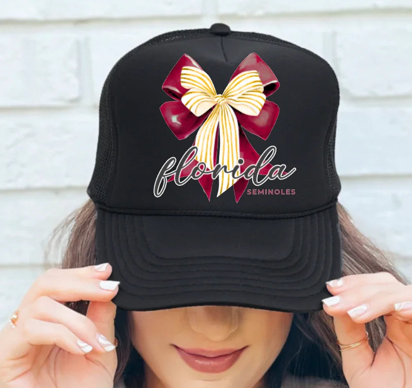 Preppy Florida Seminoles Coquette Bow Trucker Hat Football - Southern Sassy Boutique