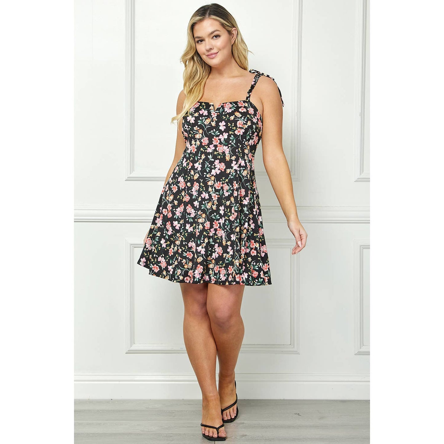 Floral Flare Tie Shoulder Dress