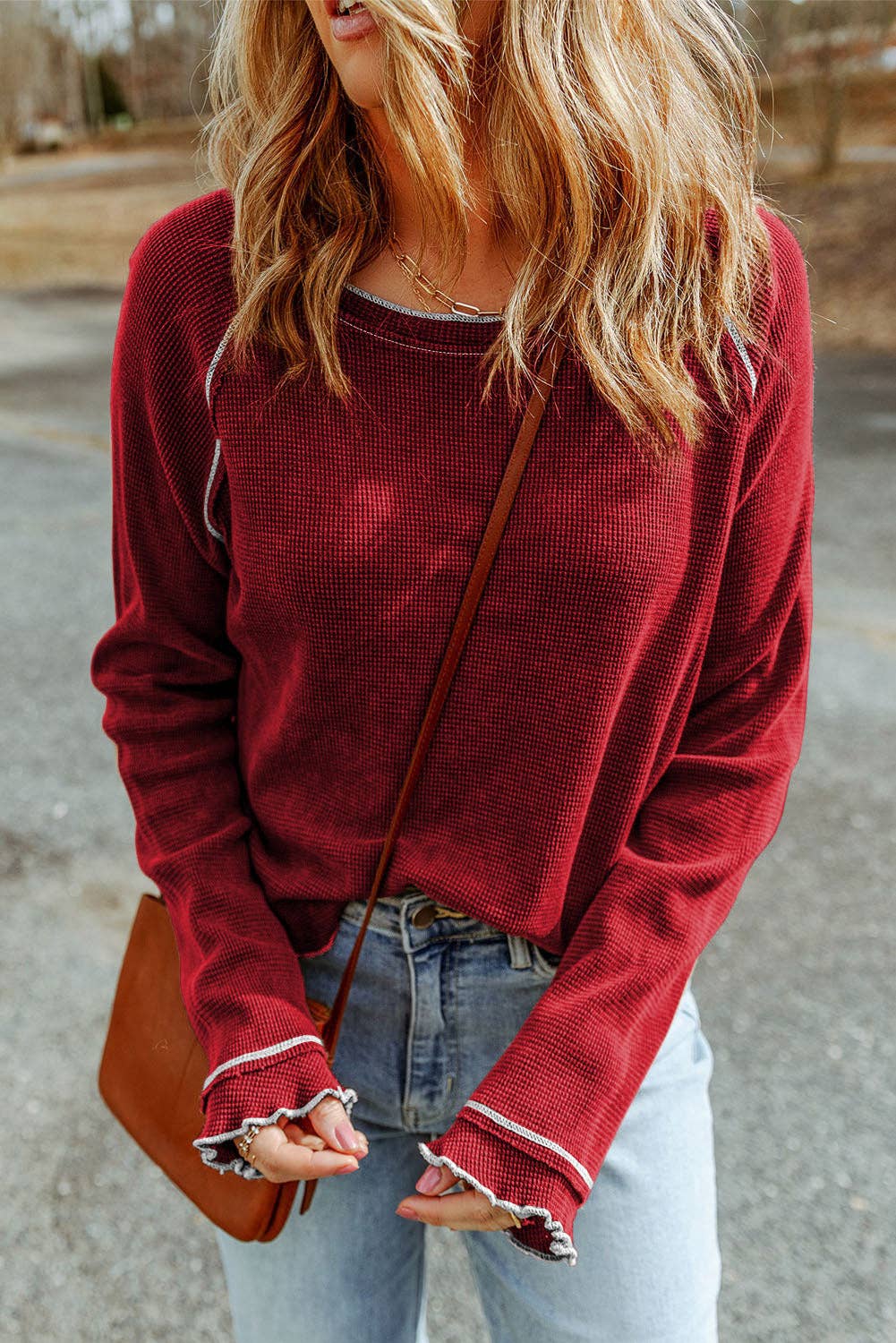Waffle Knit Long Sleeve Top