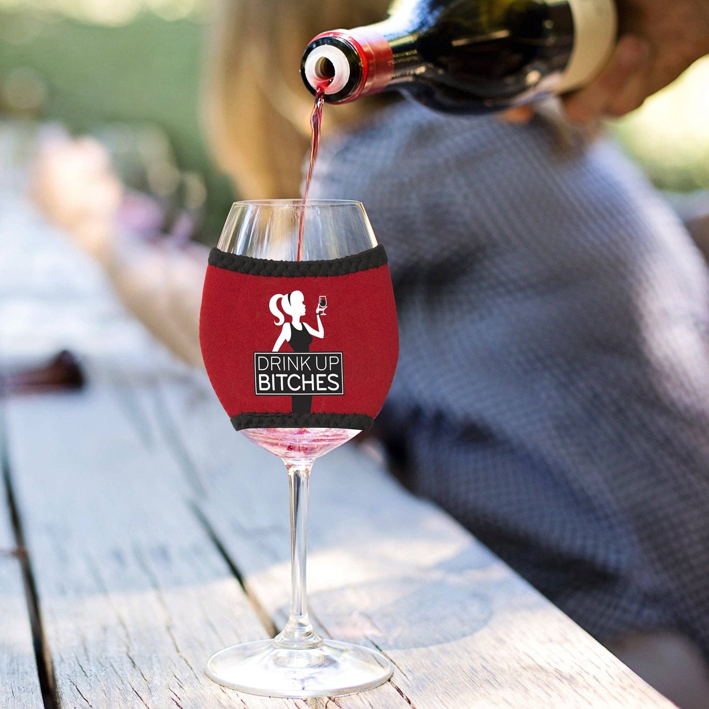 Drink Up Bitches Wine Glass Sleeve