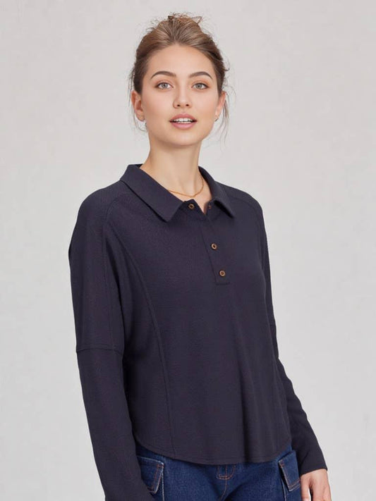 Collared Neck Henley Knit Top - Southern Sassy Boutique