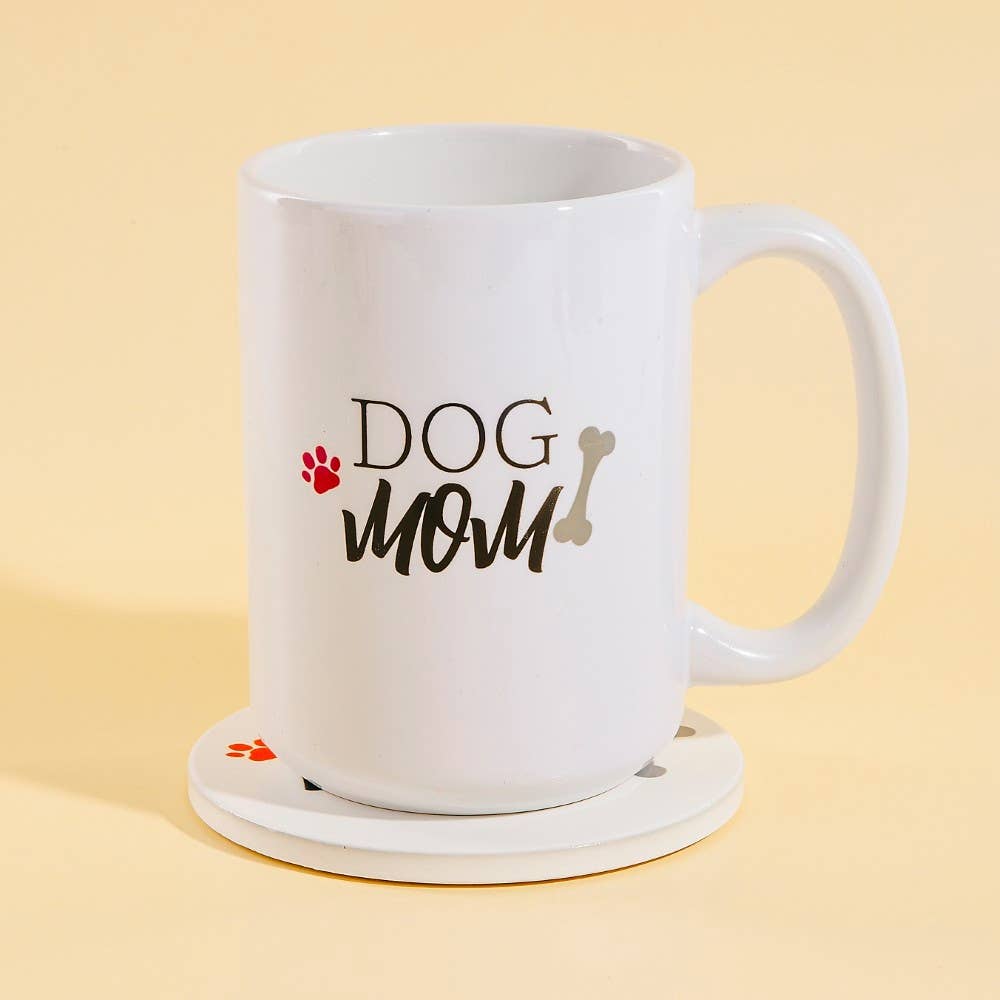 Dog Mom 15 Oz Mug With Matching Coaster Gift Set