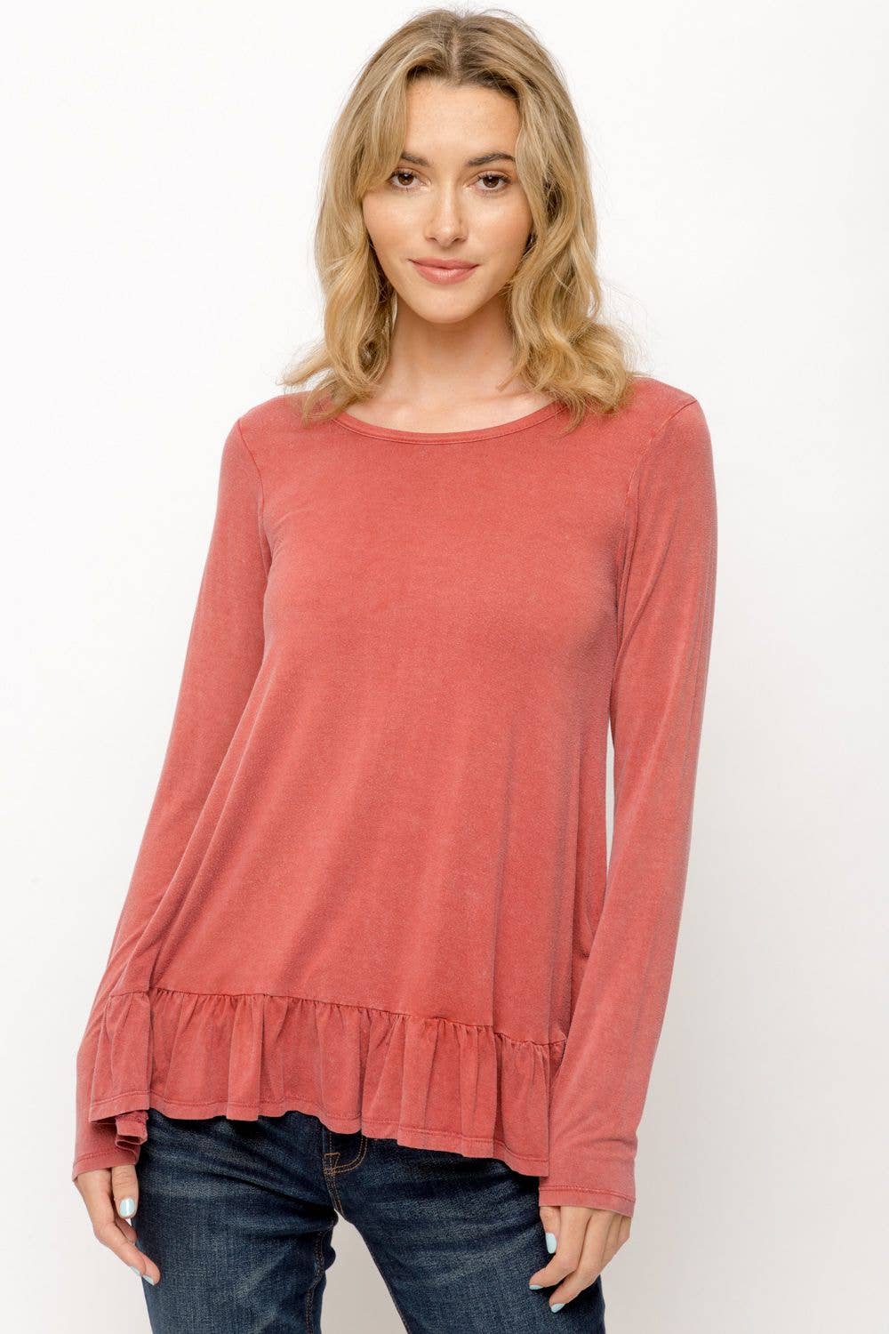 Ruffle Hem Long Sleeve Top