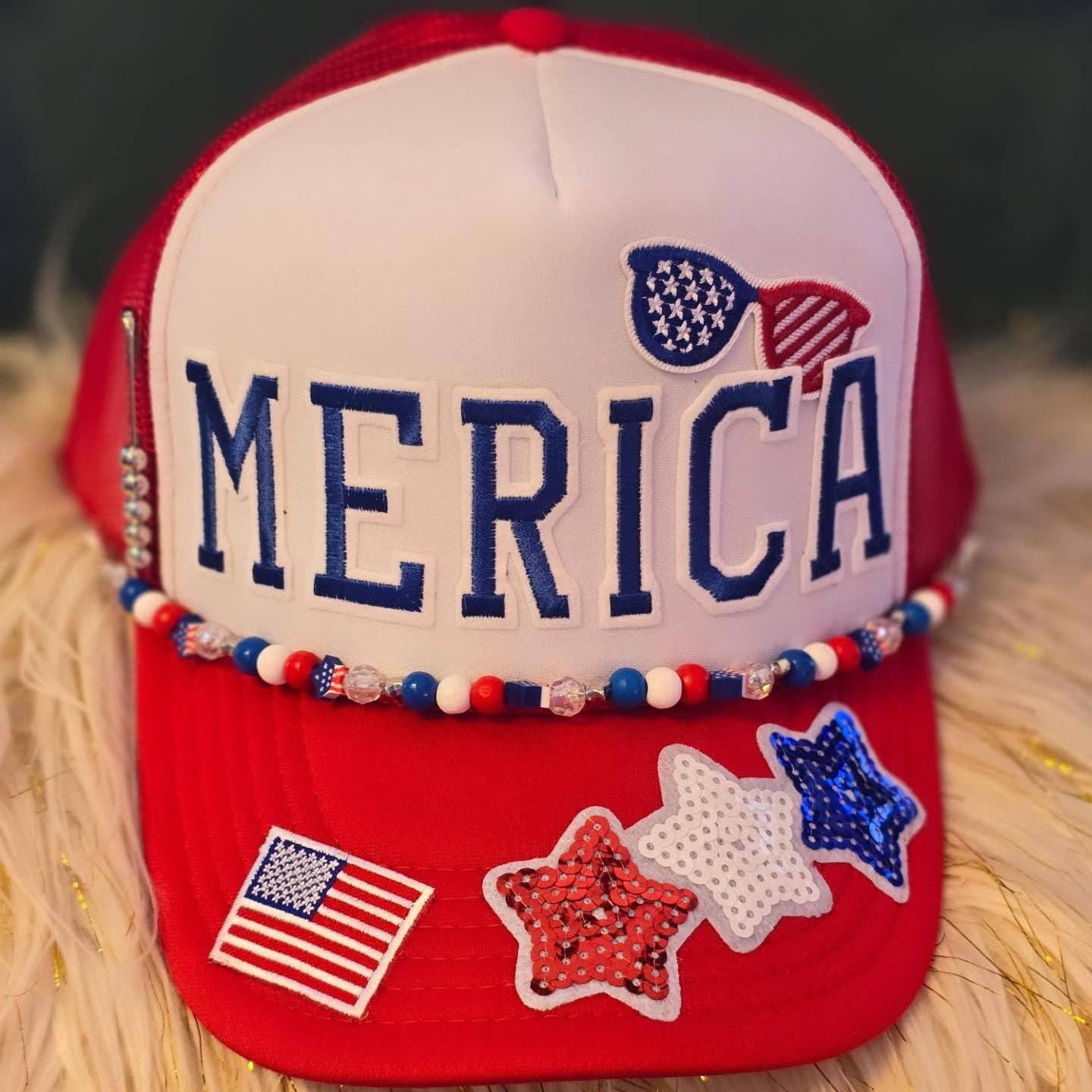 Merica Patriotic Red & White Trucker Hat - Southern Sassy Boutique