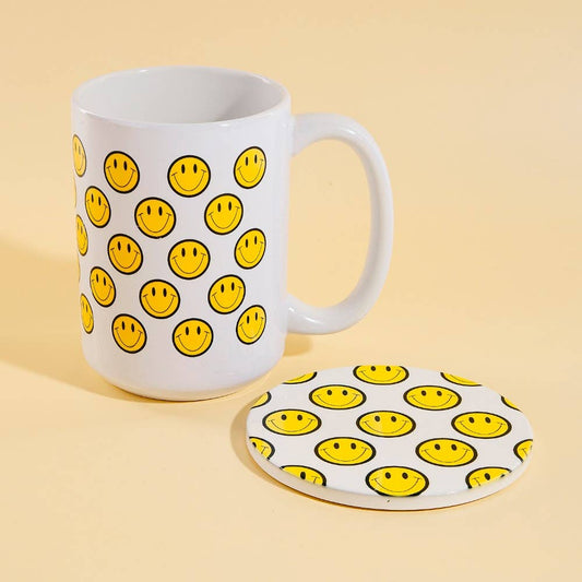 Smiley Faces 15 Oz Mug With Matching Coaster Gift Set