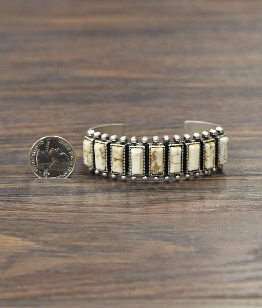 711076, White Turquoise Cuff Bracelet - Southern Sassy Boutique