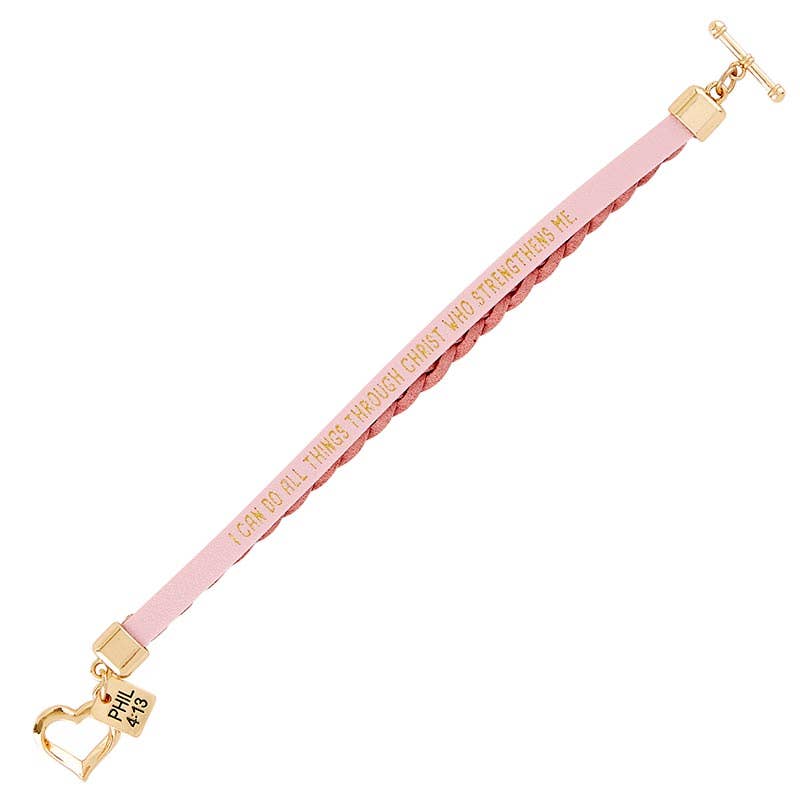 Wrapped In Love Philippians 4:13 - Pink Braided Bracelet