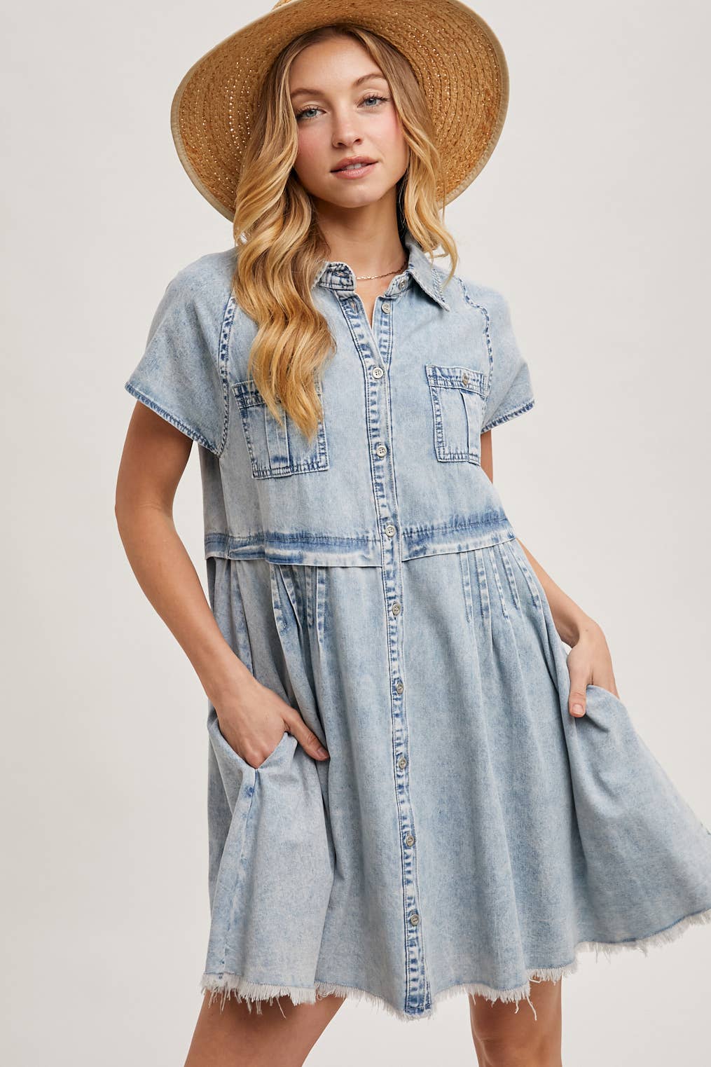 DENIM BUTTON DOWN SHIRT MINI DRESS