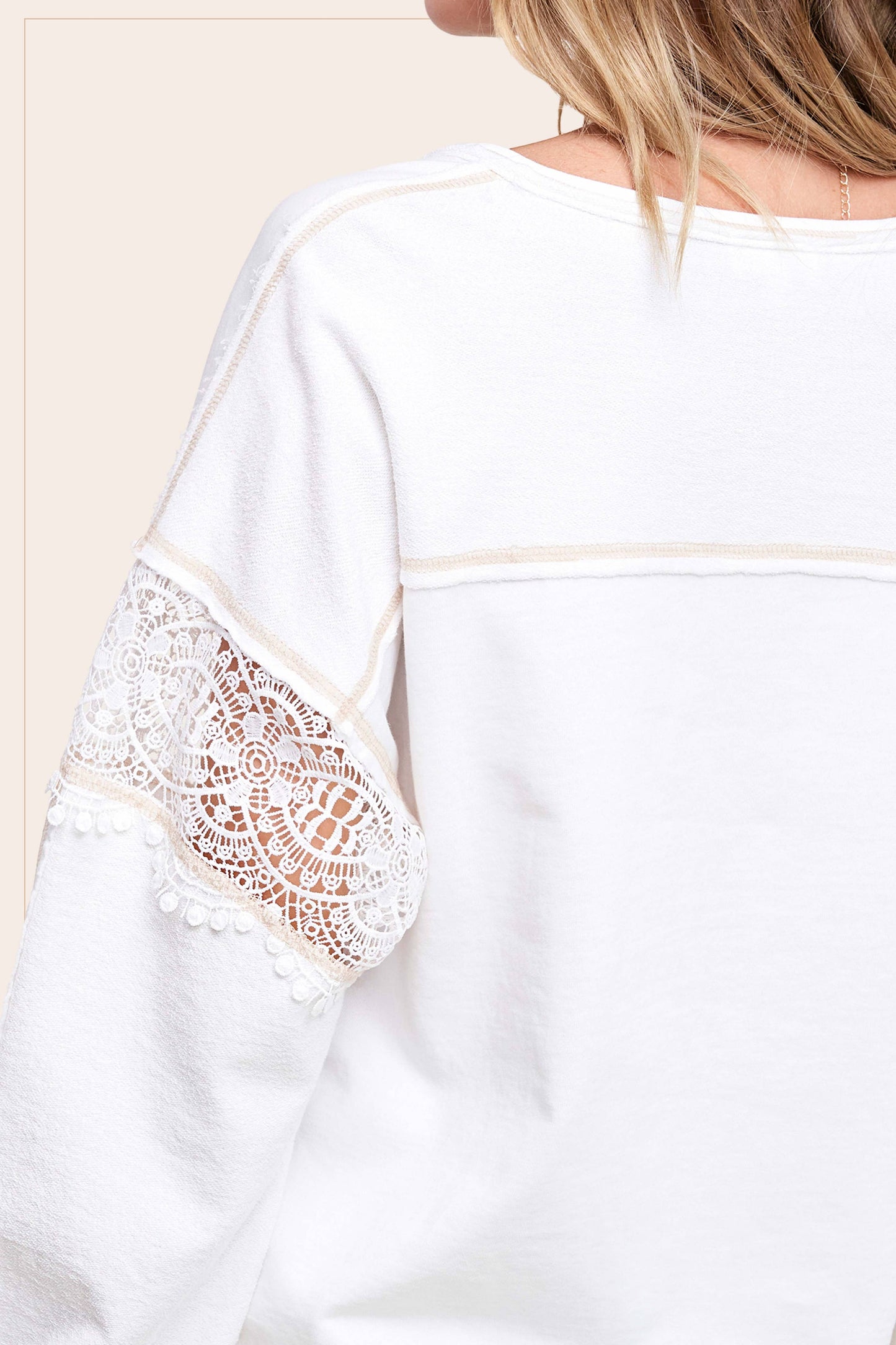 Embroidered Crochet V-neck Long Sleeve Top