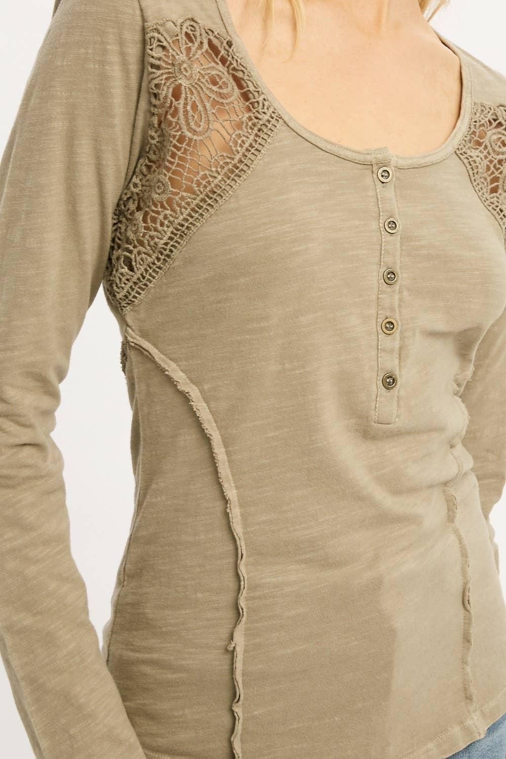 Lace Button Detail Top - Southern Sassy Boutique