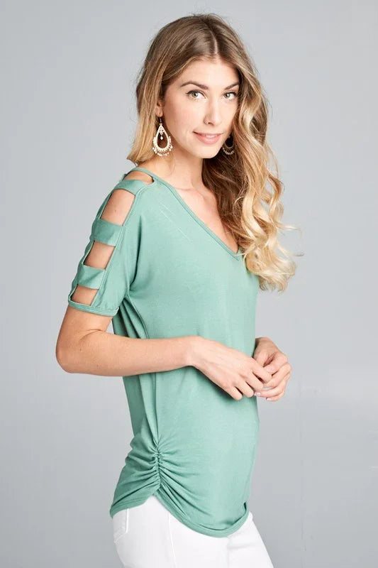 V-Neck Cut Out Casual Top - Southern Sassy Boutique