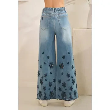 Washed Flower Cutouts Denim - Southern Sassy Boutique