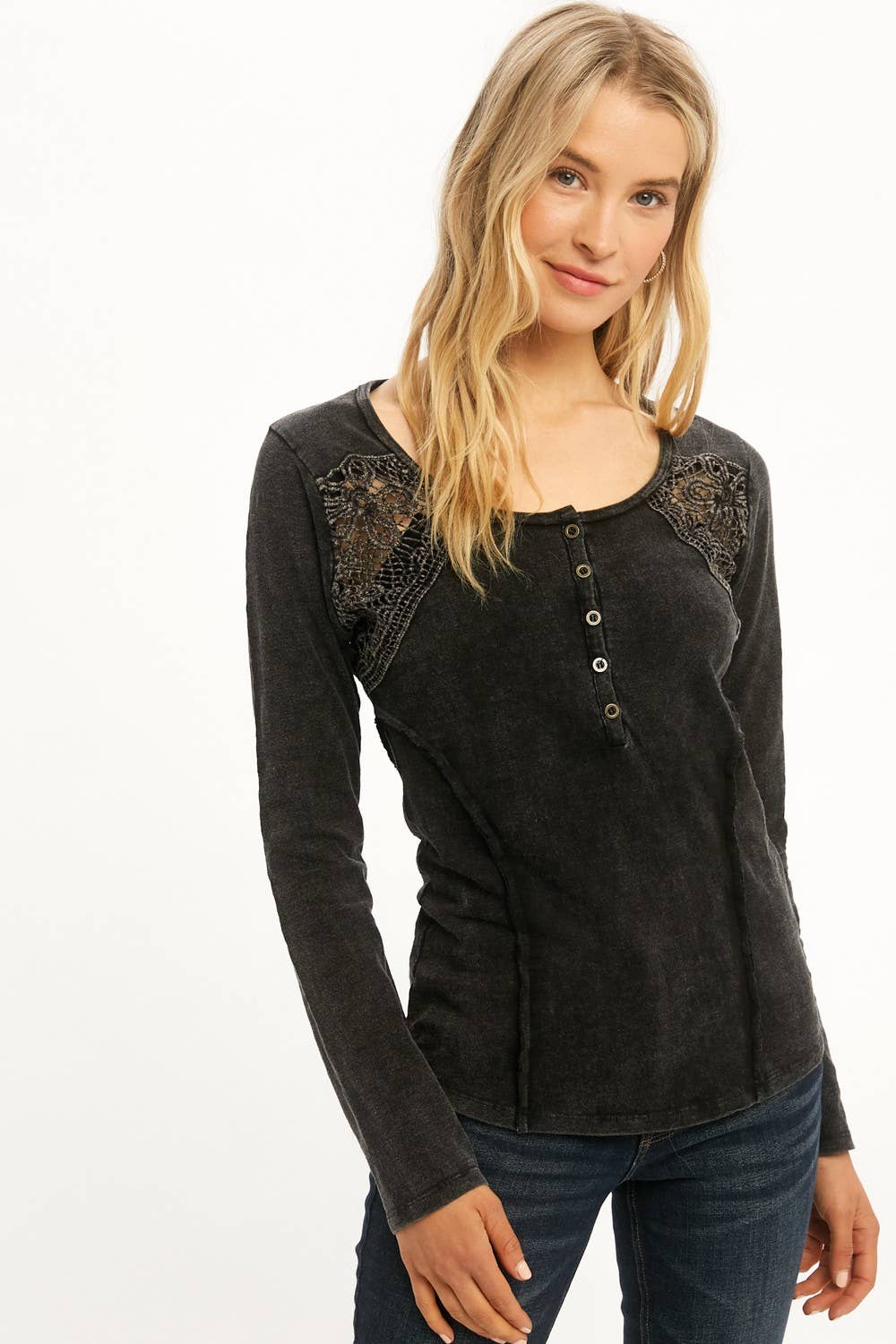 Lace Button Detail Top