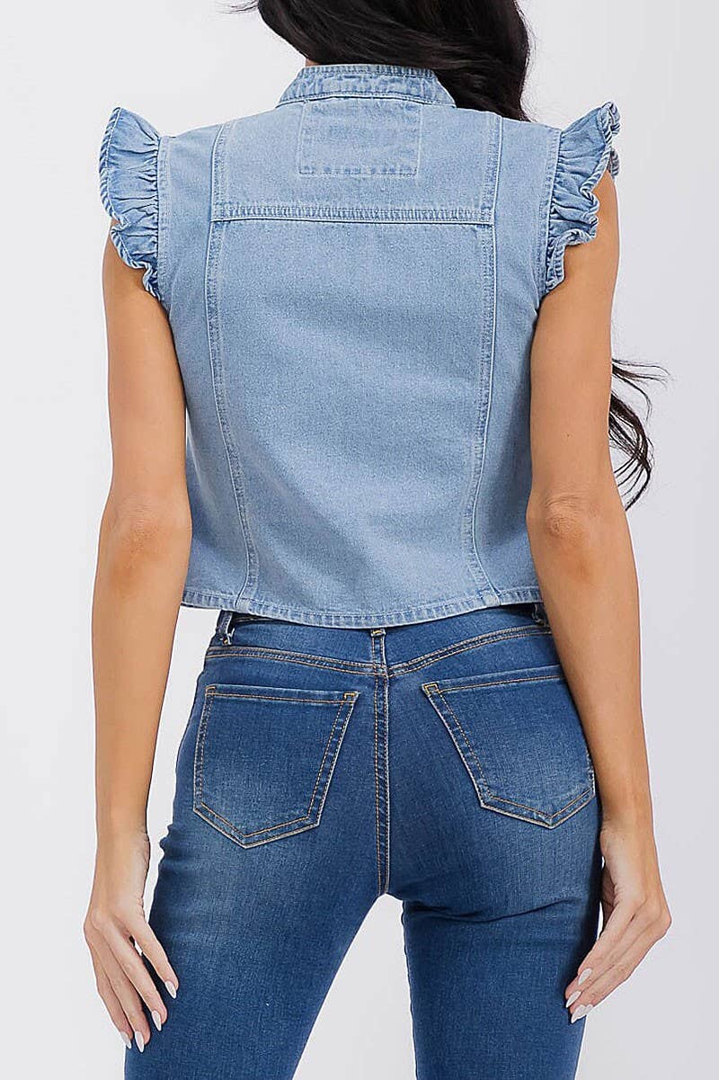 Denim Front Tie with Ruffle