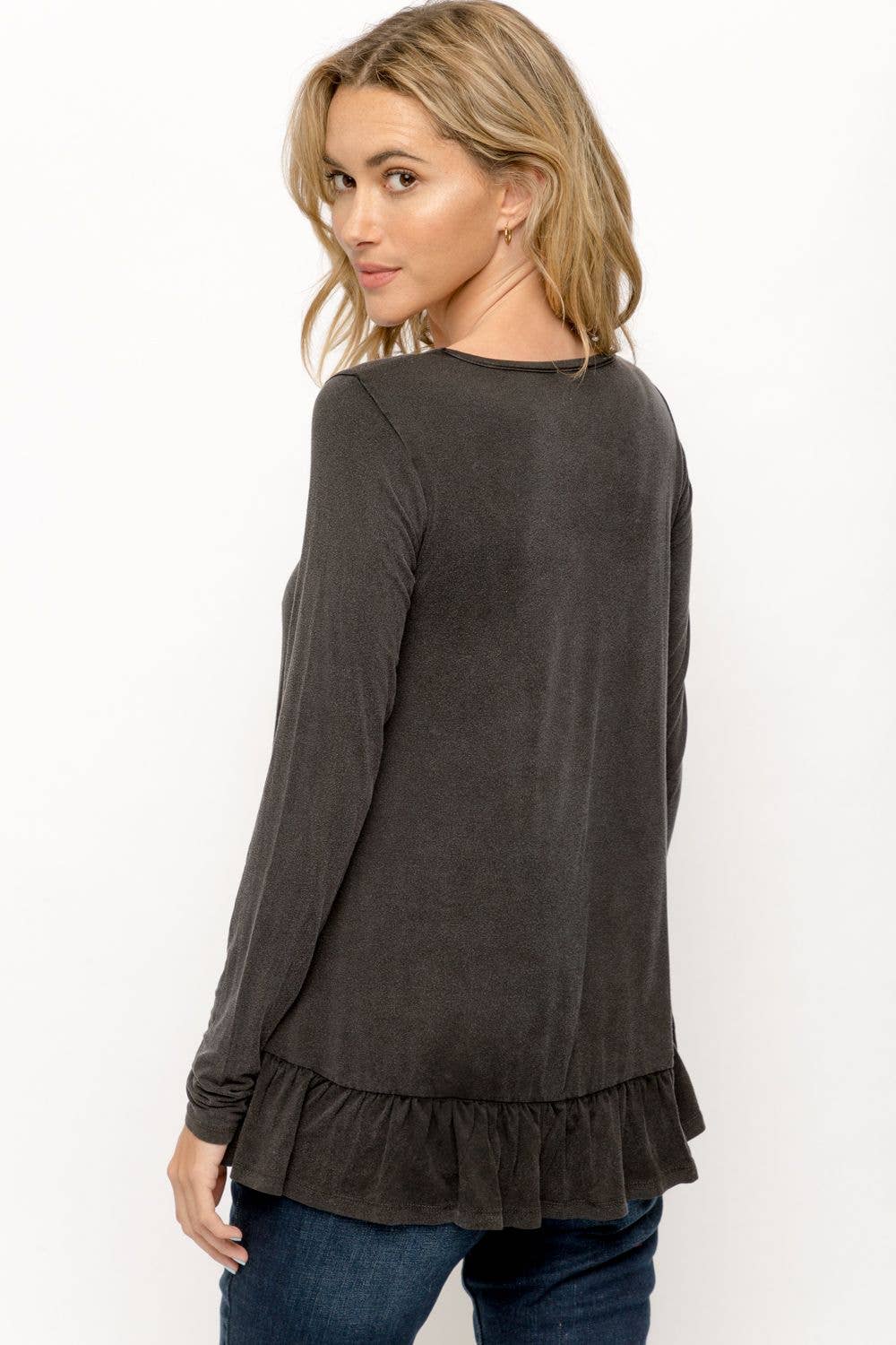 Ruffle Hem Long Sleeve Top