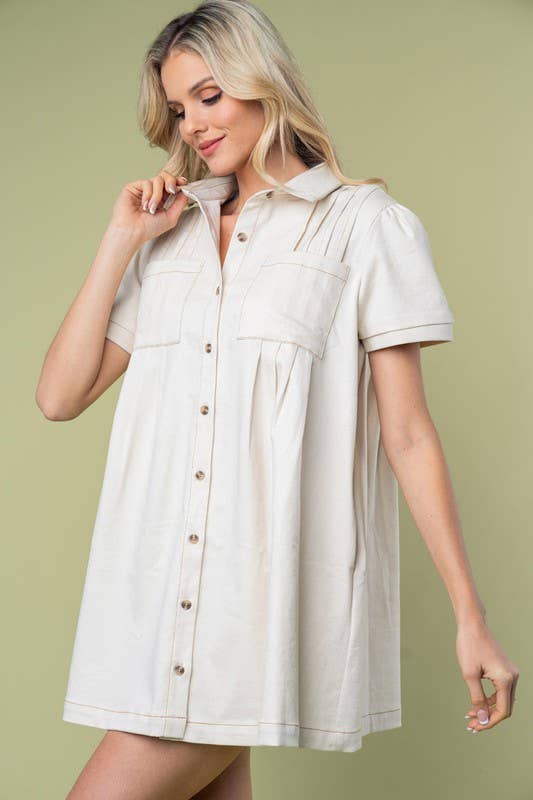 Short Sleeve Solid Denim Dress