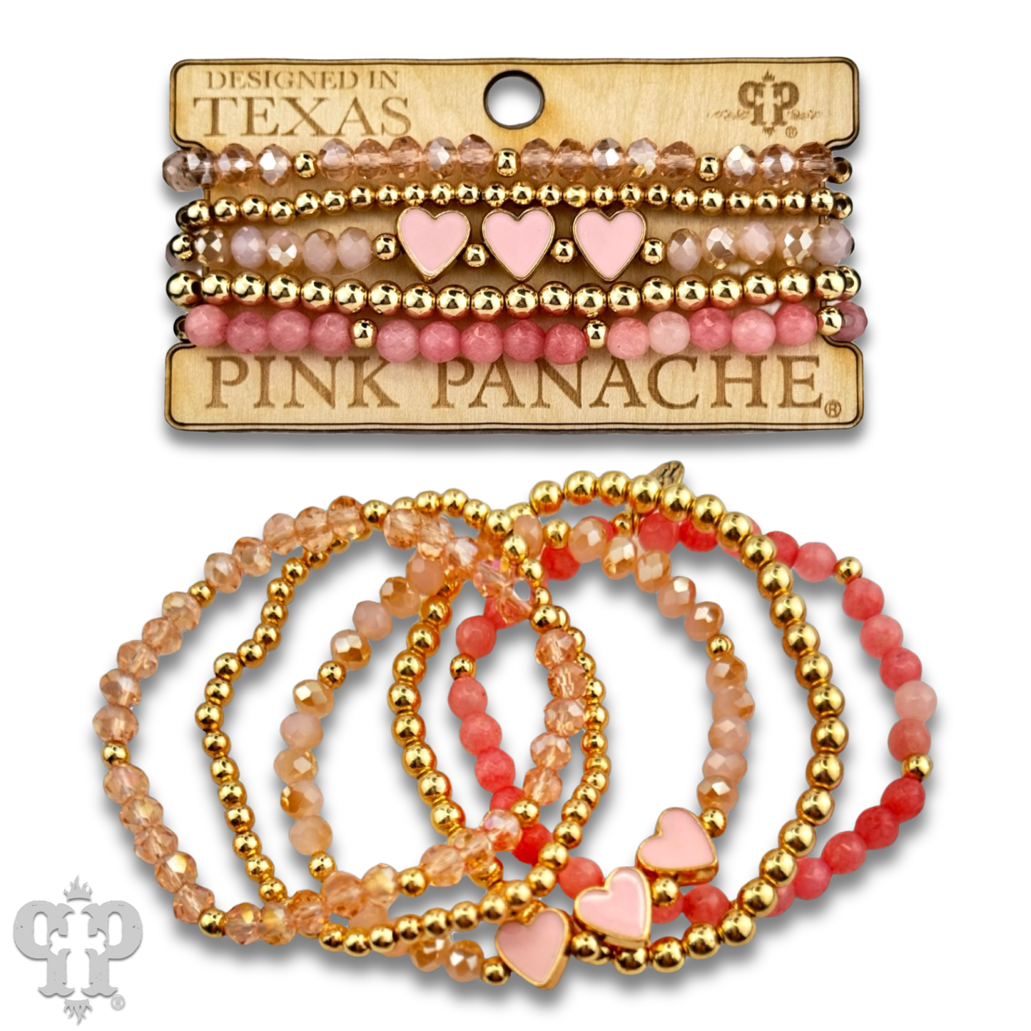 Enamel hearts and faceted bead bracelet