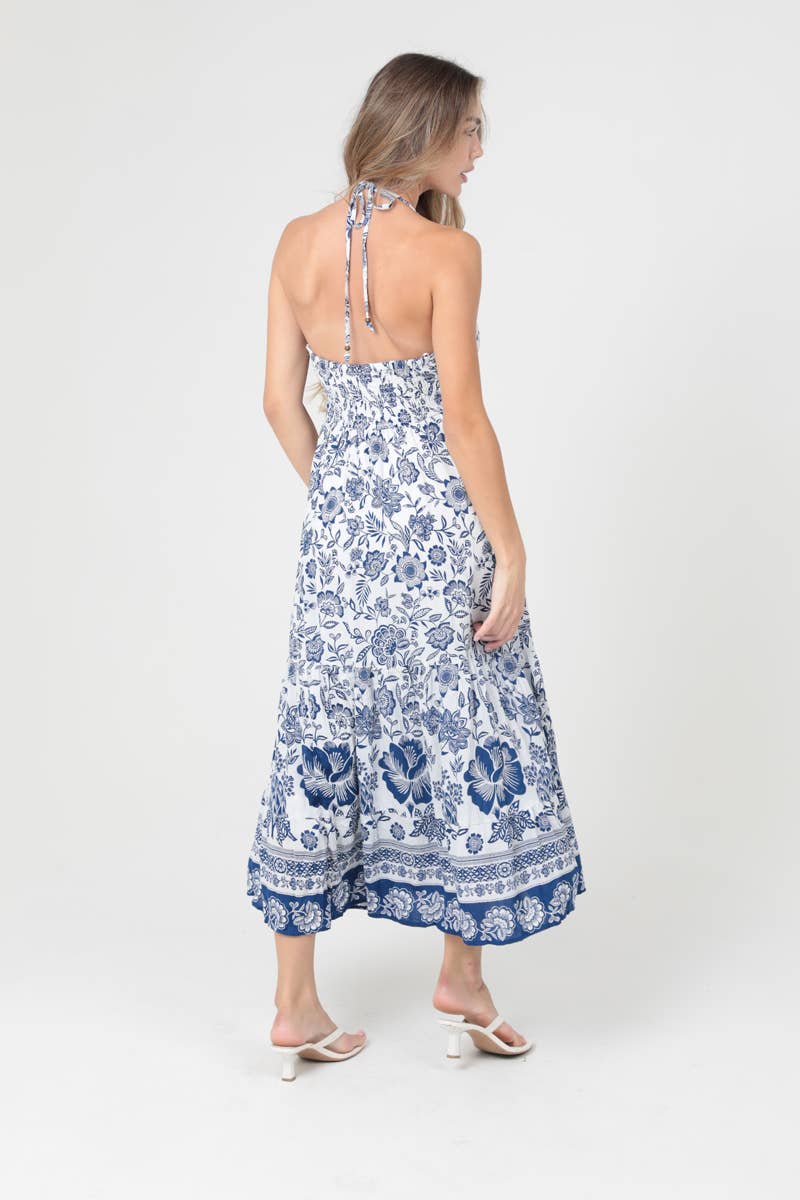 Printed Halter Neck Maxi Dress