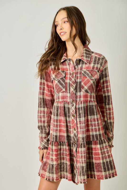 Acid Washed Tiered Coat Dress - Southern Sassy Boutique