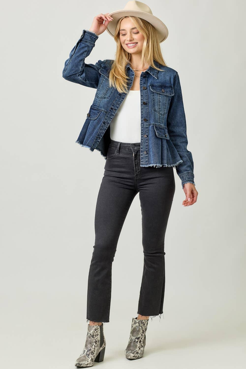 Washed Denim Peplum Jacket - Southern Sassy Boutique