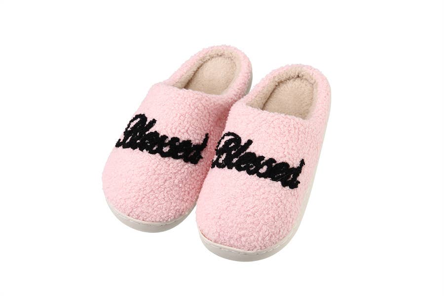 Ladies Plush BLESSED Theme Fashion Slippers