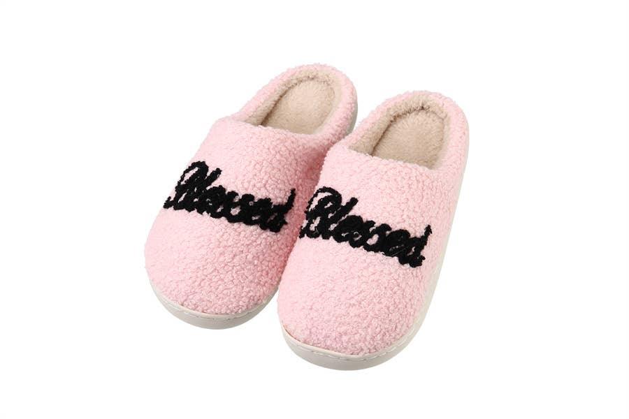 Ladies Plush BLESSED Theme Fashion Slippers - Southern Sassy Boutique