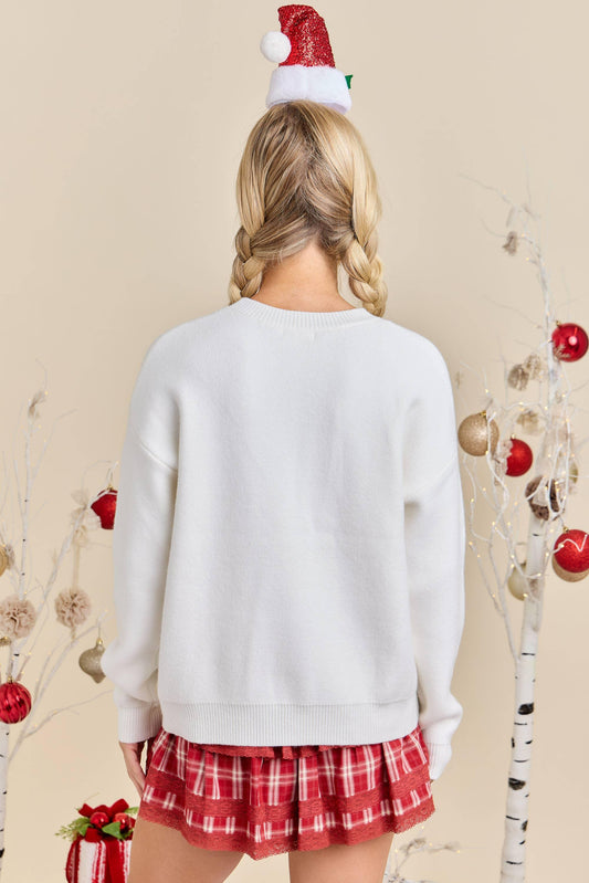 Festive Holiday Falala Embroidered Sweater Knit Top - Southern Sassy Boutique