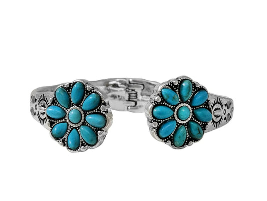 Western Flower Stone Hinge Bangle Bracelet - Southern Sassy Boutique