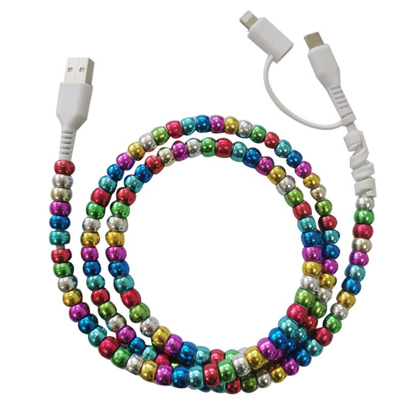 Metallic gloss Beaded Charging Cable 2 in 1 Phone Charger