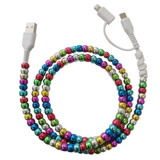 Metallic gloss Beaded Charging Cable 2 in 1 Phone Charger - Southern Sassy Boutique