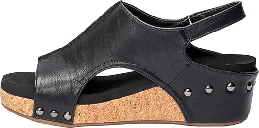 Corkys-Carley Black Smooth Cork Wedge