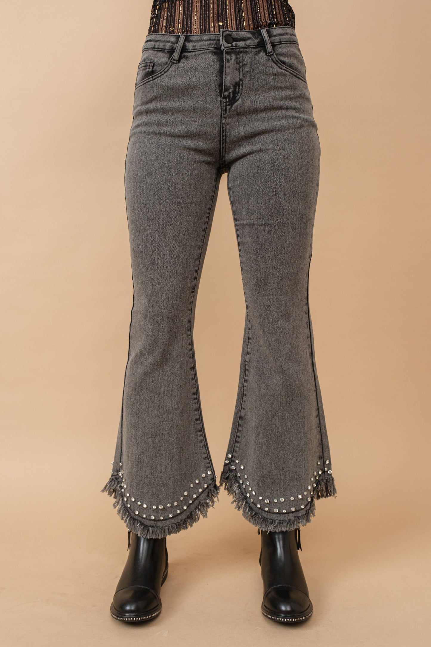 Destressed Bottom Edge w/ Rhinestone Jeans