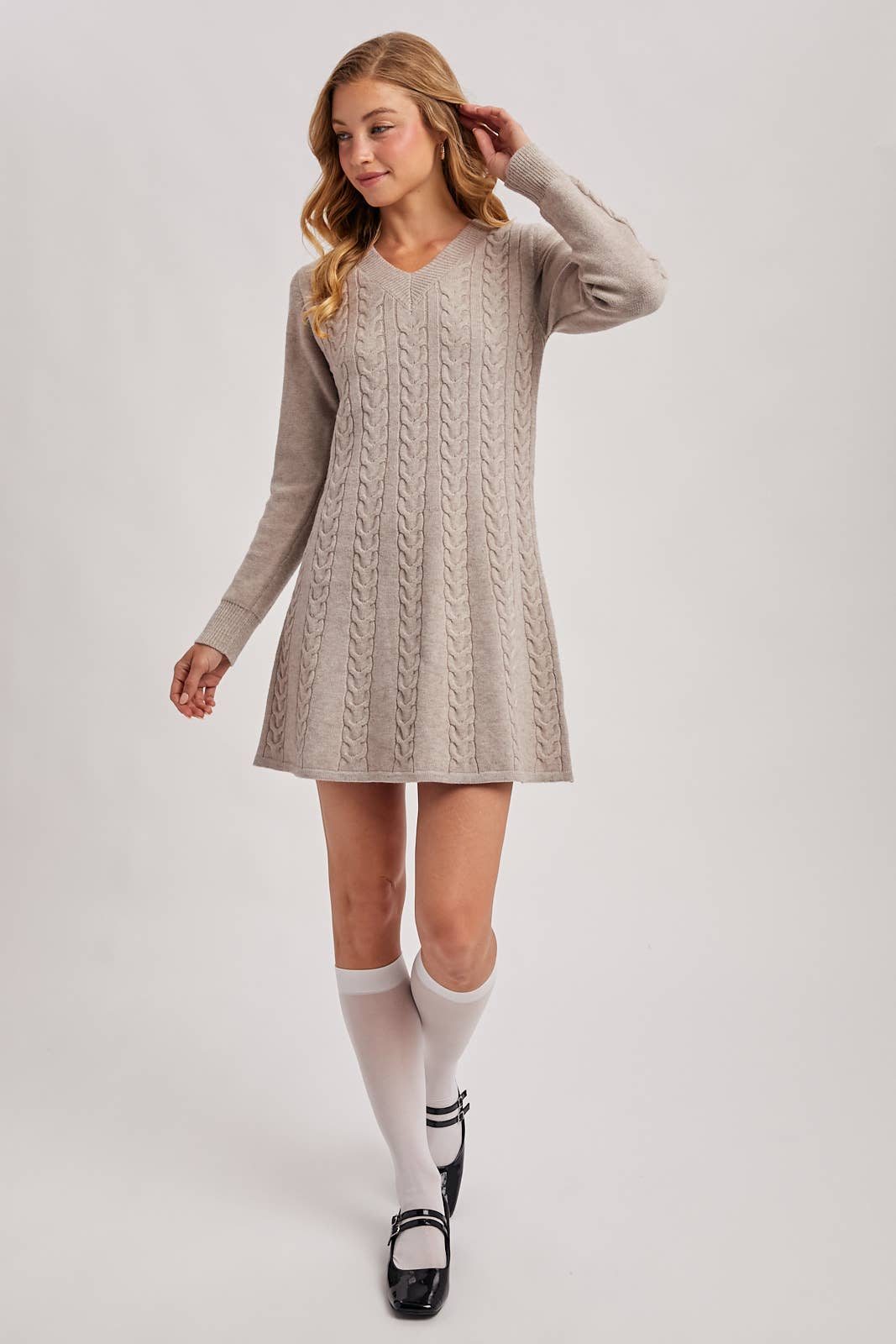 CABEL KNIT V-NECK SWEATER MINI DRESS