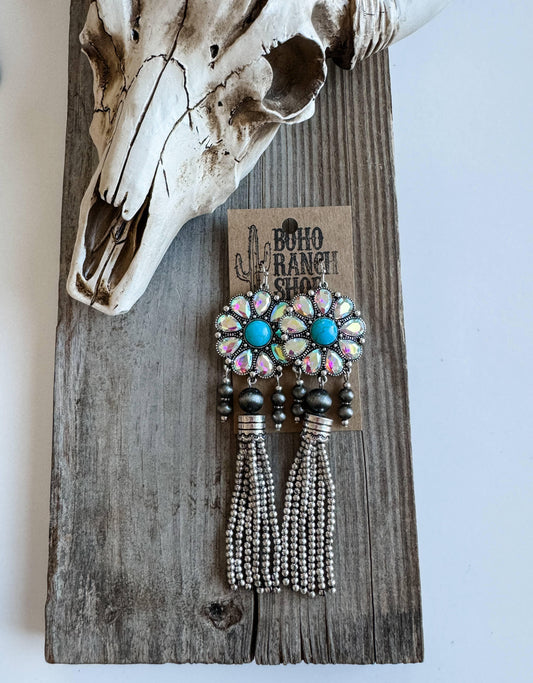 Western Concho Bead Fringe Dangle Earrings - Southern Sassy Boutique