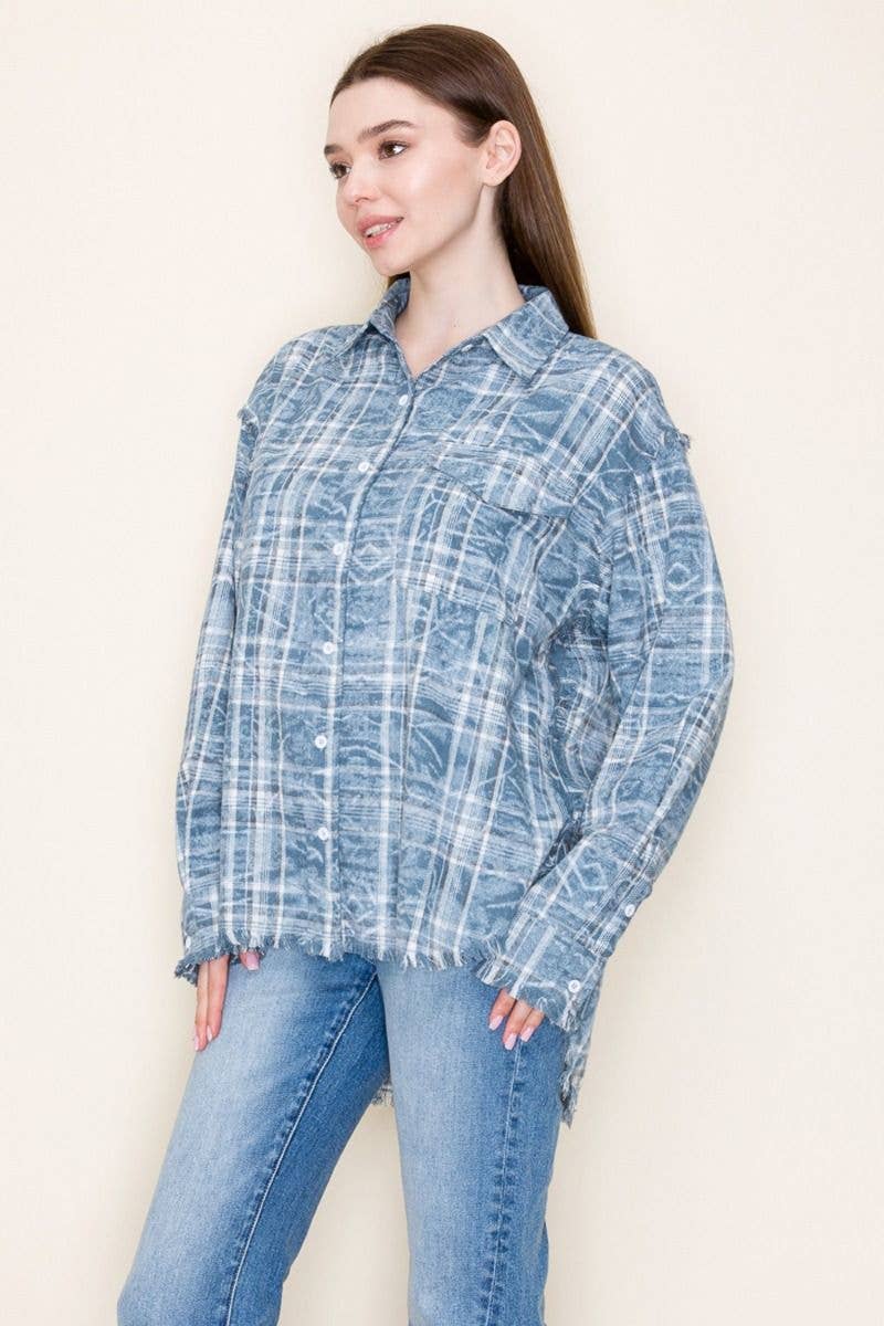 Long Sleeve Plaid Knit Top