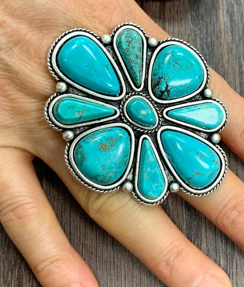 750331, Turquoise Adjustable Ring - Southern Sassy Boutique