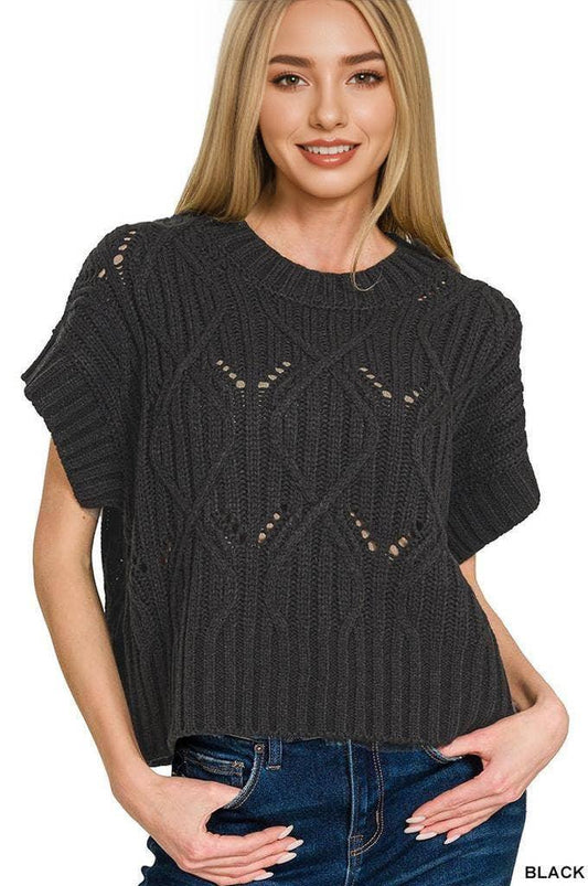 Cable Knit Short Sleeve Sweater - Southern Sassy Boutique